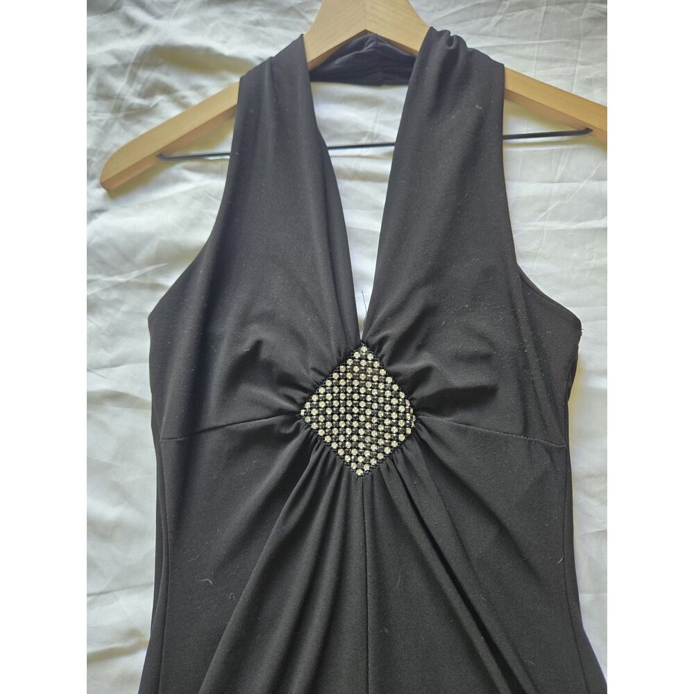 Vintage Y2k Forever 21 Black Midi Halter Dress Medium Hoco Party Glam Date Night - Picture 4 of 9